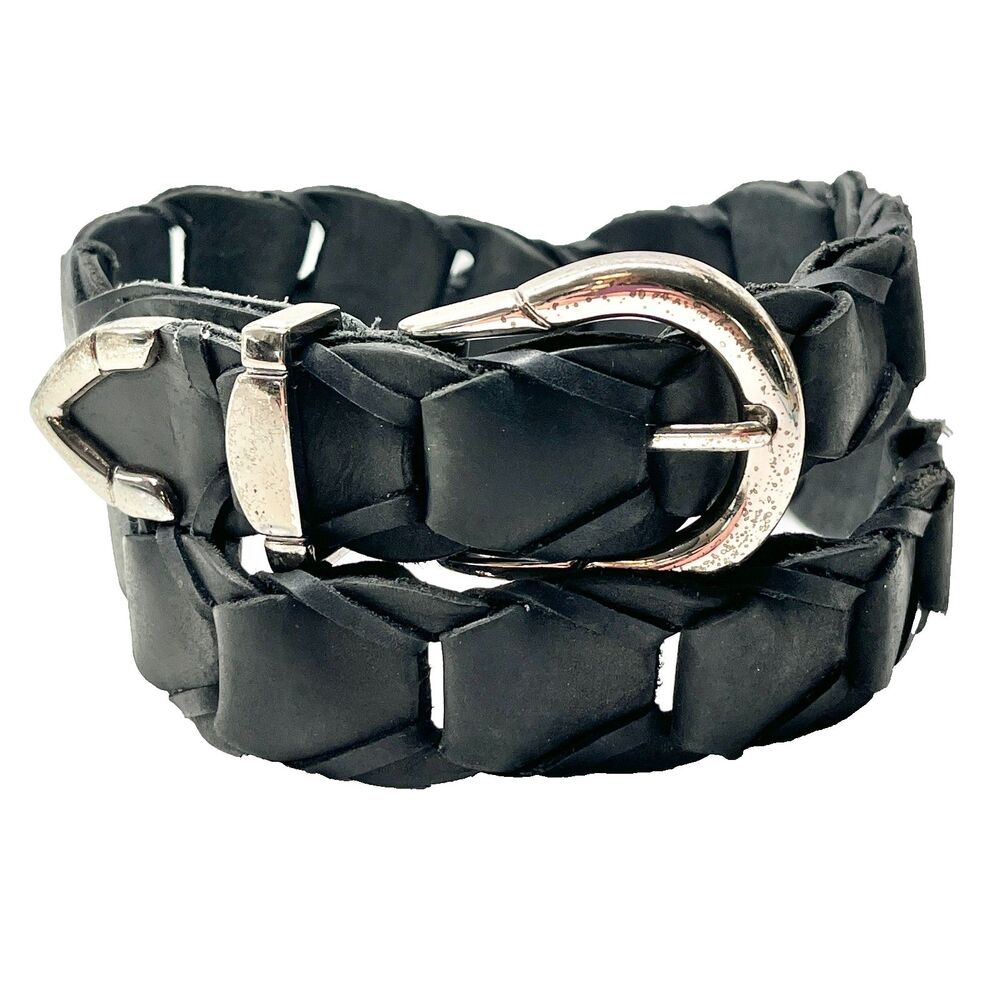 Black Braided Hand Woven Leather Mens Unisex Belt Size 32 Weave Goth Boho Punk